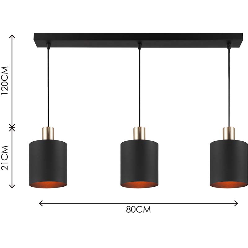 Candelabro moderno simples decorativo ajustável longo pendente luz 3 lys tom todo areia preto E27