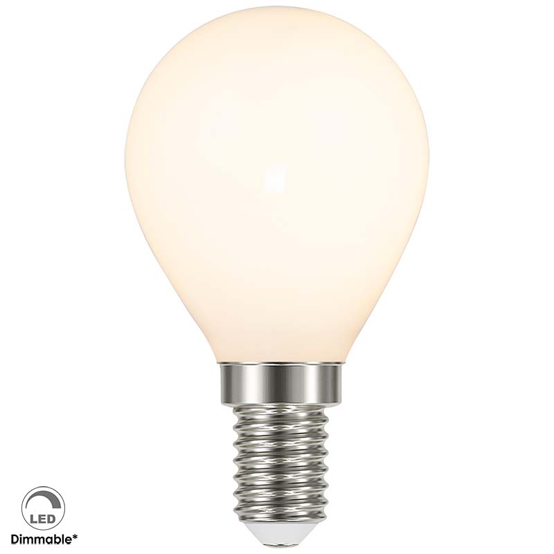 Lâmpada LED opala regulável com soquete E14, tensão de entrada de 230 V e consumo de energia de 4,5 W, 45 mm