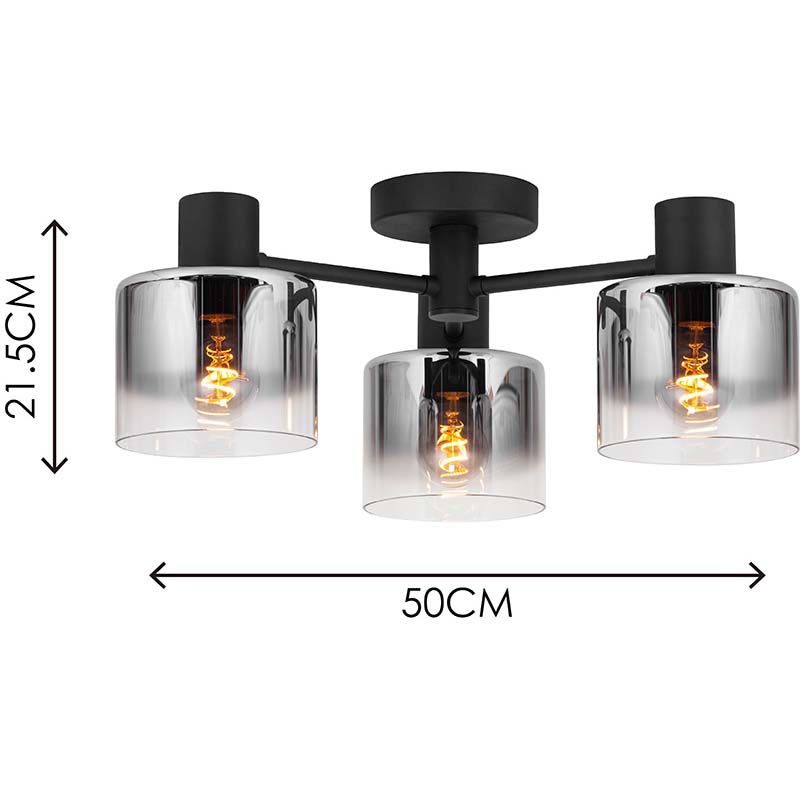 Luz estilo nórdico simples atraente redondo gradiente de vidro fumê luz de teto 3lys E27 Dim