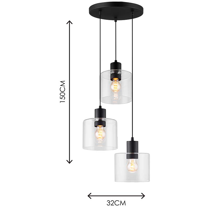 Luminária de teto suspensa linear moderna decorativa de vidro transparente ajustável pendente redonda 3 lys E27 Dim