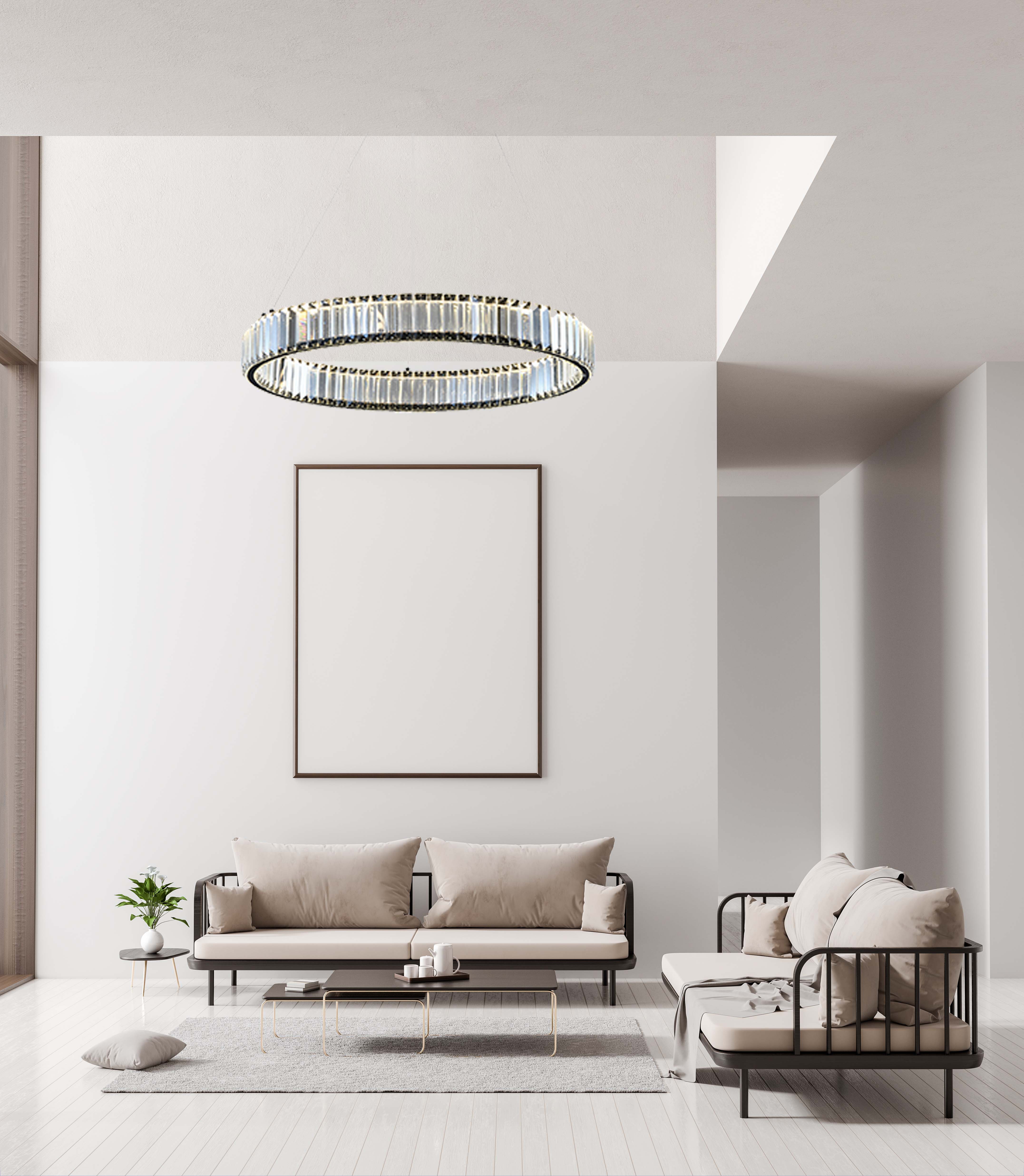 Luminária pendente LED elegante com cristal transparente e luz suave antirreflexo 81 cm