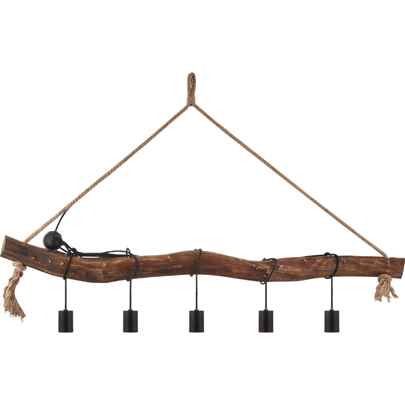 Lustre criativo simples retrô decorativo ajustável natureza madeira pendente luz 5lys E27