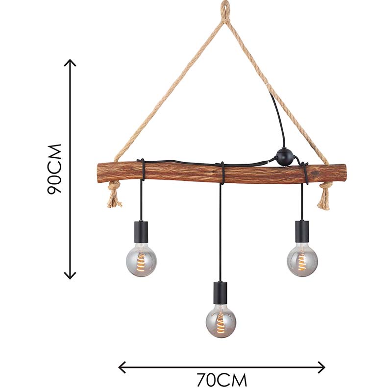 Lustre criativo simples retrô decorativo ajustável natureza madeira pingente de luz 3 lys E27