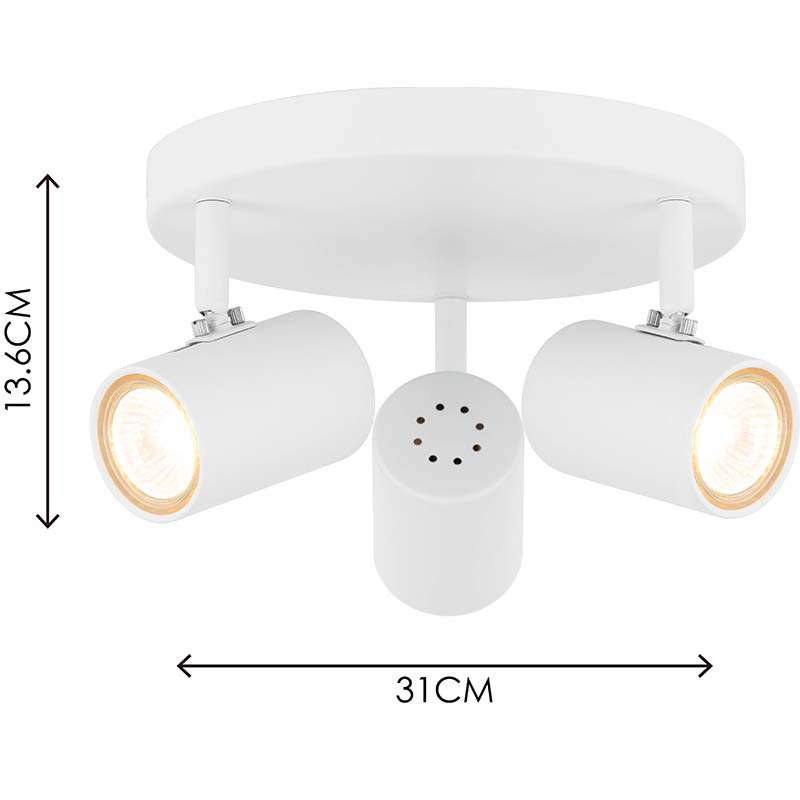 Plafon Decorativo Simples e Elegante com Três Lâmpadas GU10 em Branco Areia