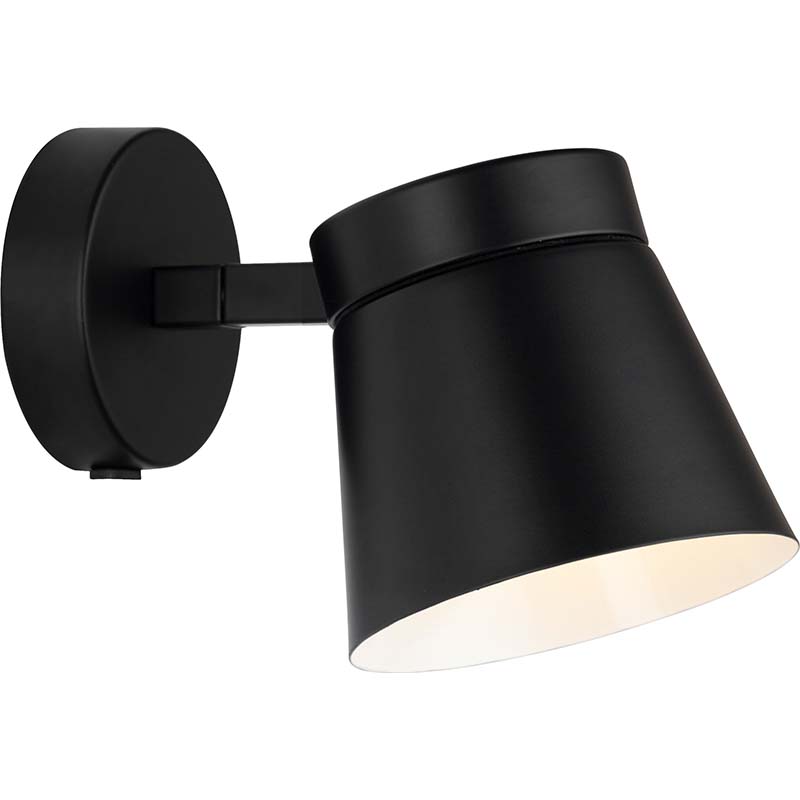 Luminária de parede elegante em design de aço preto fosco com ângulo ajustável e várias opções de vidro