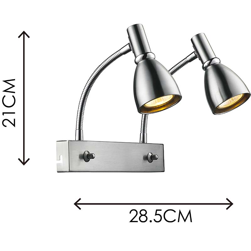 Estudo em casa com o foco de parede dupla EMIL Nordic Modern Style: braço flexível, acabamento em verniz - GU10 regulável