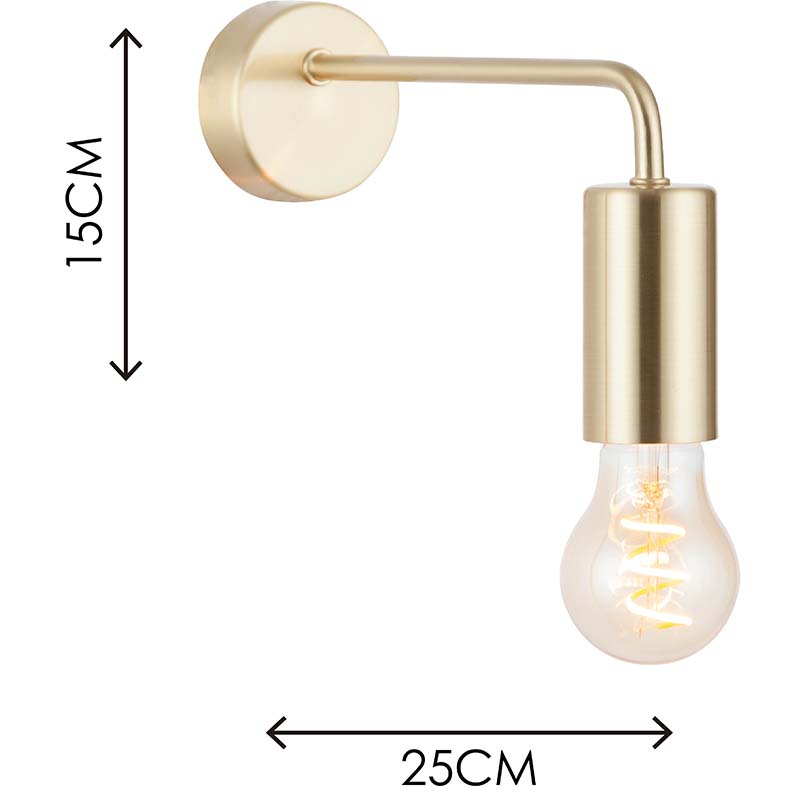 Luminária de parede simples e elegante com acabamento moderno em latão fosco com soquete E27