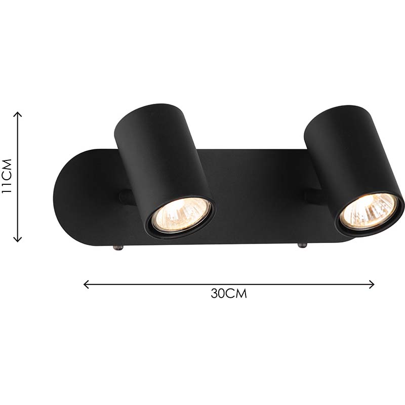 Lâmpada estilo moderno nórdico com foco duplo de parede para casa luz decorativa areia preta GU10 dim