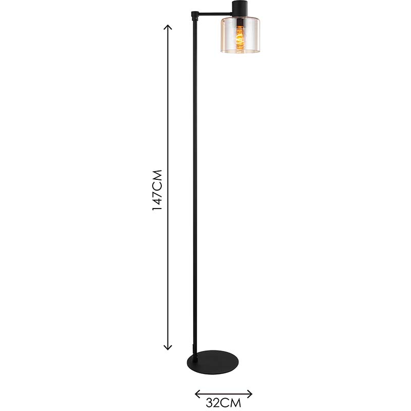 Luminária de chão de vidro âmbar decorativa de estilo moderno e simples E27 dim