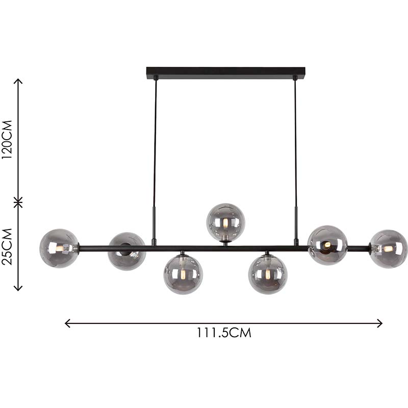 Luminária pendurada com design autêntico nórdico luminária pendente decorativa ajustável 7lys preto fosco e vidro fumê G9