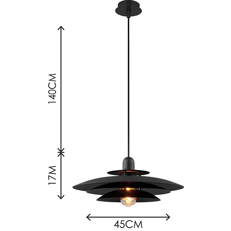 Nordic Round Light Lustre atraente Louvre Pendente Altura ajustável preto fosco E27