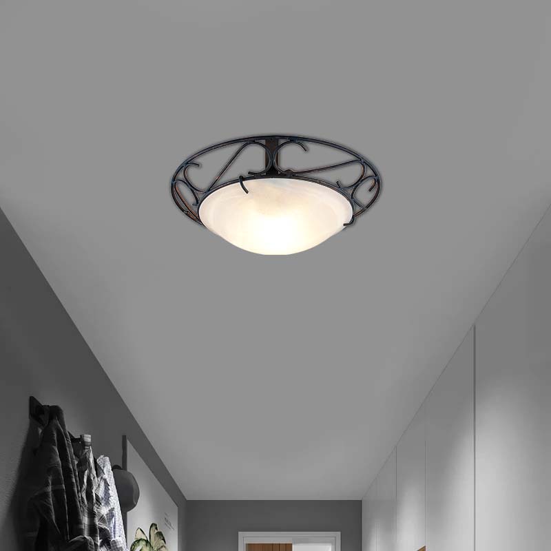 Design clássico com luminária de teto de vidro alabastro amarelo E27