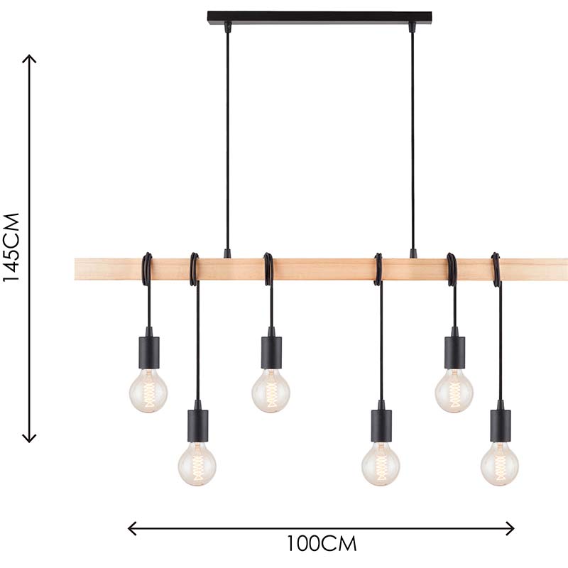 Mordern Elegante Industrial Design de Madeira Lustre Decorativo Ajustável Natureza Madeira Pendente Luz 6lys E27