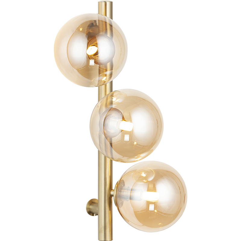 Luminária de parede estilo bola de 3 luzes com design de vidro âmbar simples e soquete G9