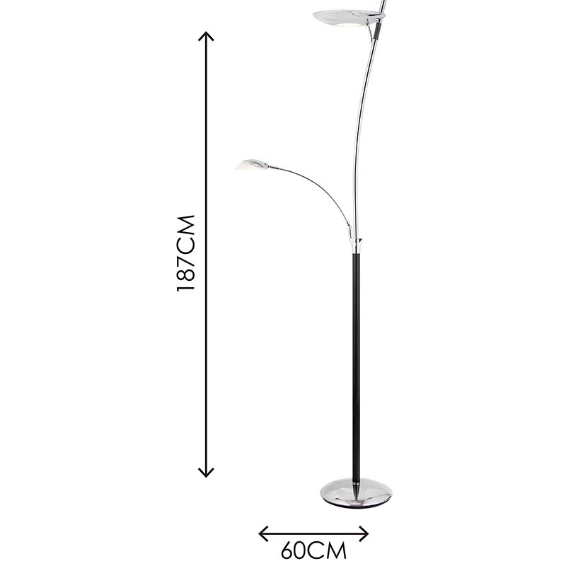 Design elegante com dimmer duplo contínuo em poste Luz de pé criativa Luz de chão cromada dim