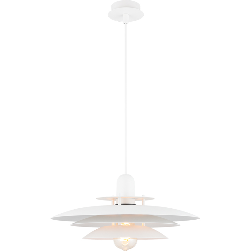 Nordic Round Light Atraente Lustre Louvre Pendente Luz Altura Ajustável Tudo Branco Mate E27