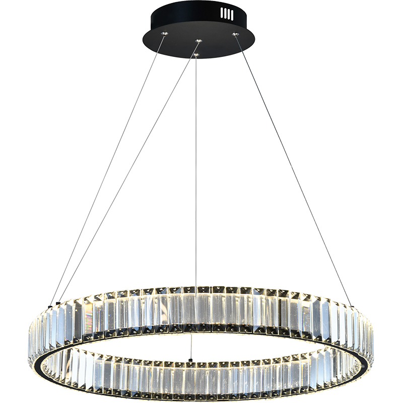 Luminária pendente LED elegante com cristal transparente e luz suave antirreflexo 81 cm