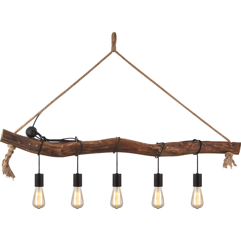 Lustre criativo simples retrô decorativo ajustável natureza madeira pendente luz 5lys E27