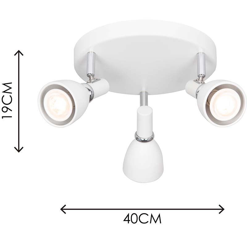 Refletor de teto estilo nórdico minimalista com três luminárias GU10 branco arenoso, coleção EMIL