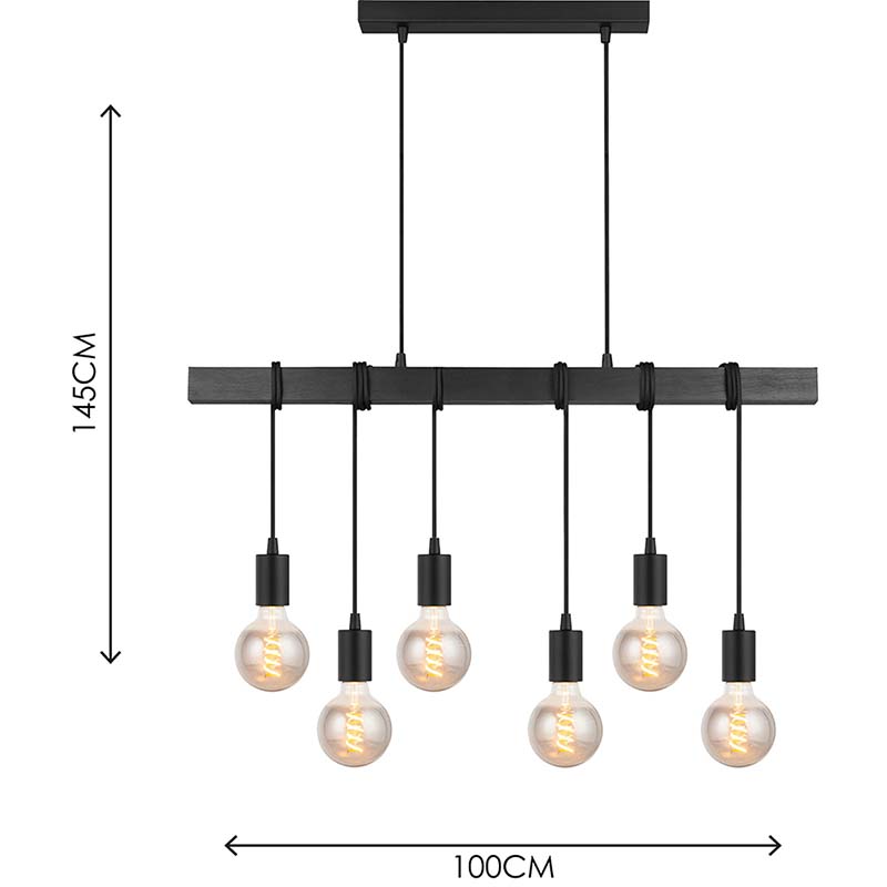 Mordern Elegante Industrial Design de Madeira Lustre Decorativo Ajustável Madeira Preta Pingente Luz 6lys E27