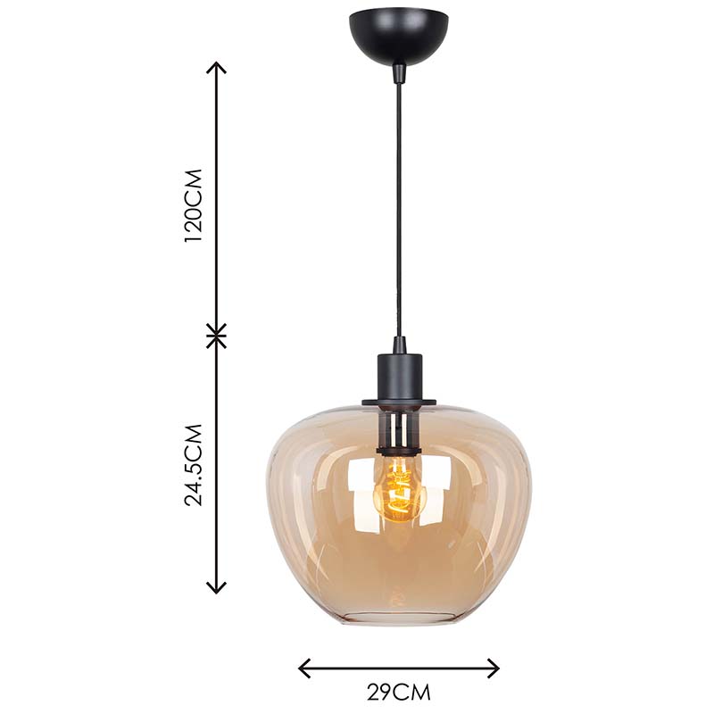 Modren luz simples candelabro Kelly vidro âmbar pingente de luz ajustável diâmetro 29 cm E27